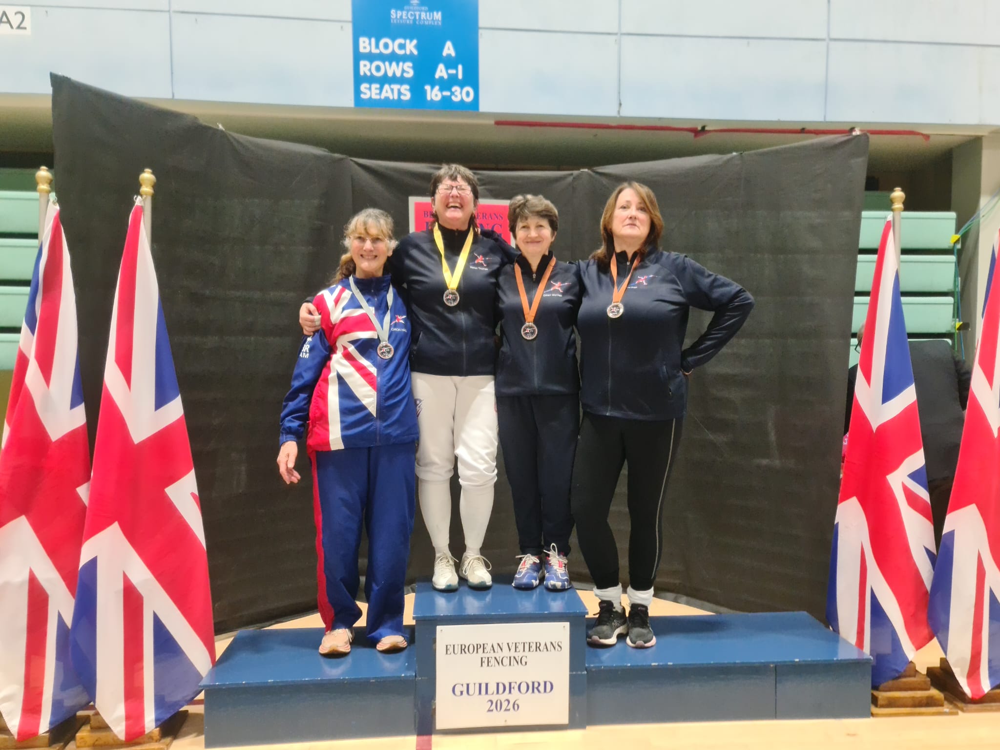 European Veterans Fencing podium at Guildford in 2026