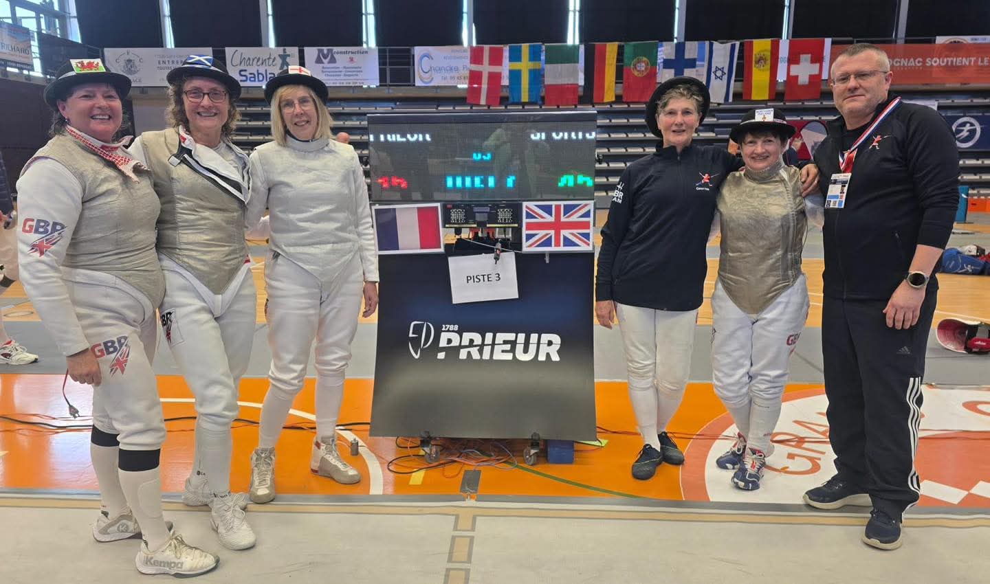 Caron Hale with the Great Britain veterans fencing team in May 2026